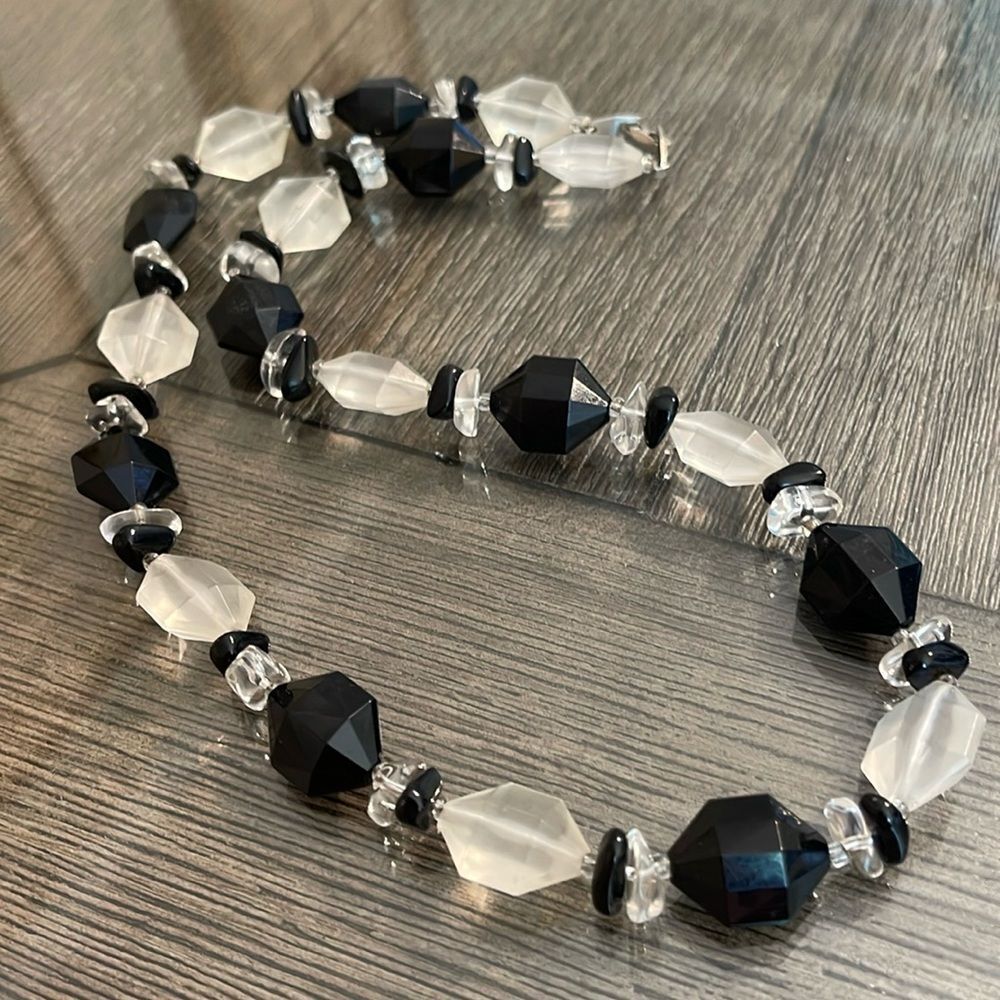 Vintage Black & Frosted Clear Beaded Necklace